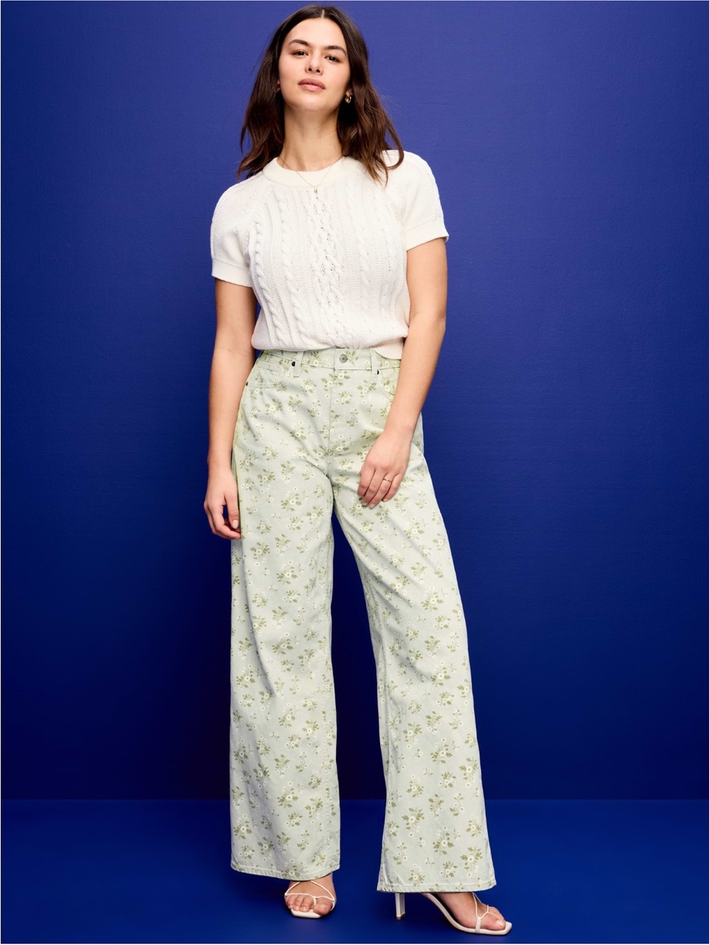 Old Navy high-waisted baggy wide leg jeans floral print